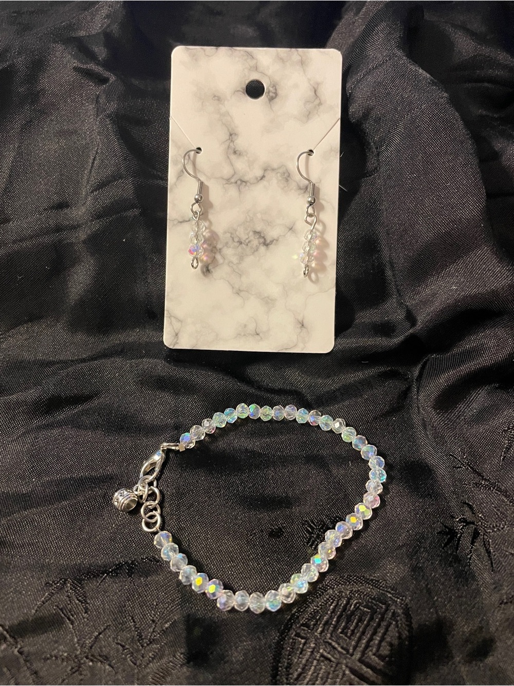 Iridescent Bead Bracelet and Earrings Set - Women Jewelry- Handmade